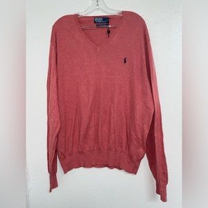 Polo Ralph Lauren Washable Merino Wool V-Neck Slim Fit Sweater Pink Sizes L NWT